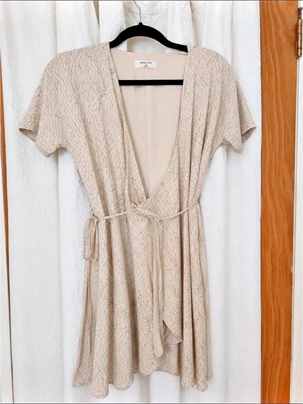 Babaton Wallace Dress Wrap Mini Dress in Beige